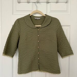 Vintage Olive Green Button-Up Blouse